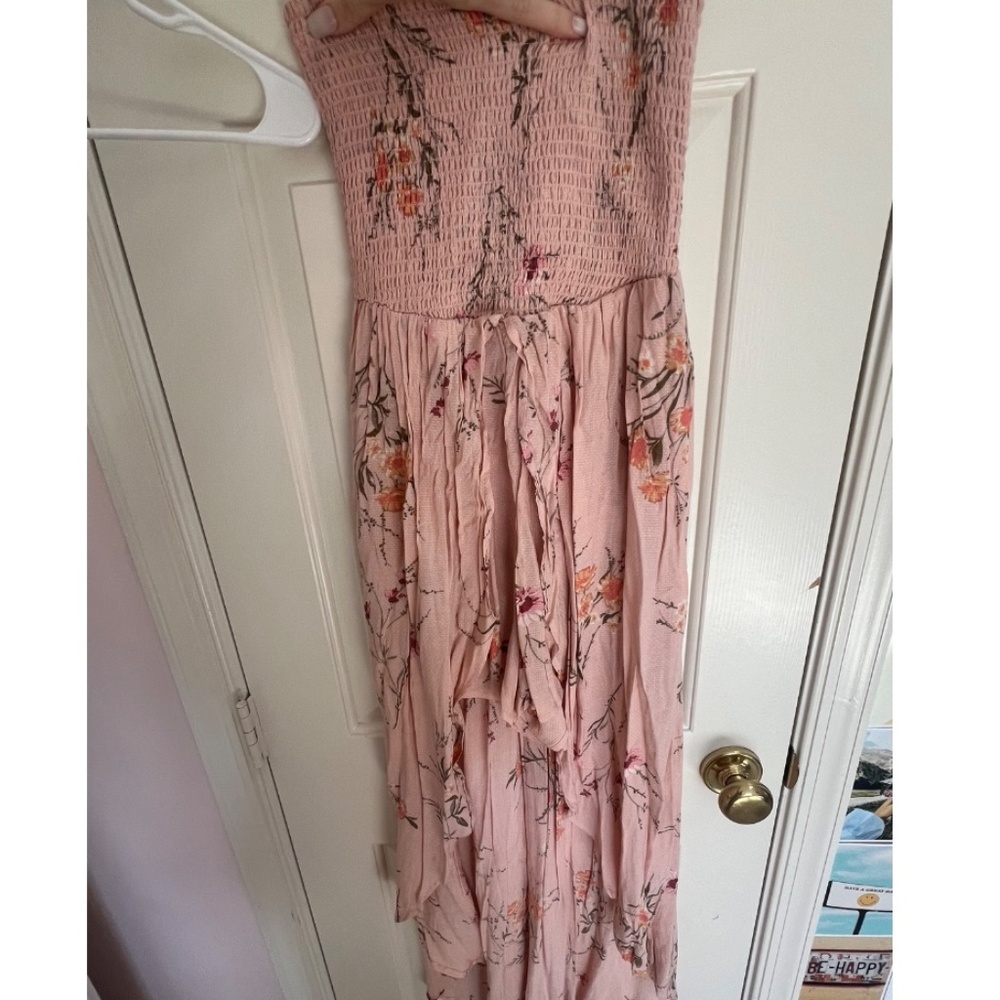Pink Floral Romper with Asymmetrical Flowy Skirt